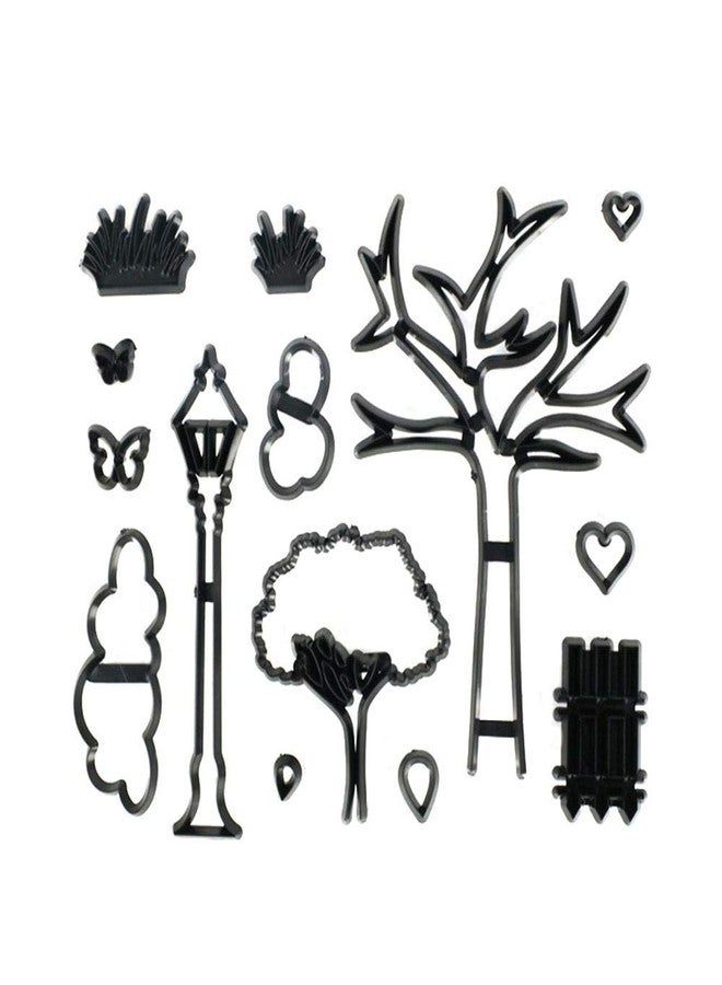 EORTA Set of 14 Fondant/Cookie Cutter Tree/Cloud/Bench/Butterfly Silhouette Gumpaste Flowers Sugar Craft Mold Cake Decorating Tools for Party, DIY, Craft, Park Theme - Image 3