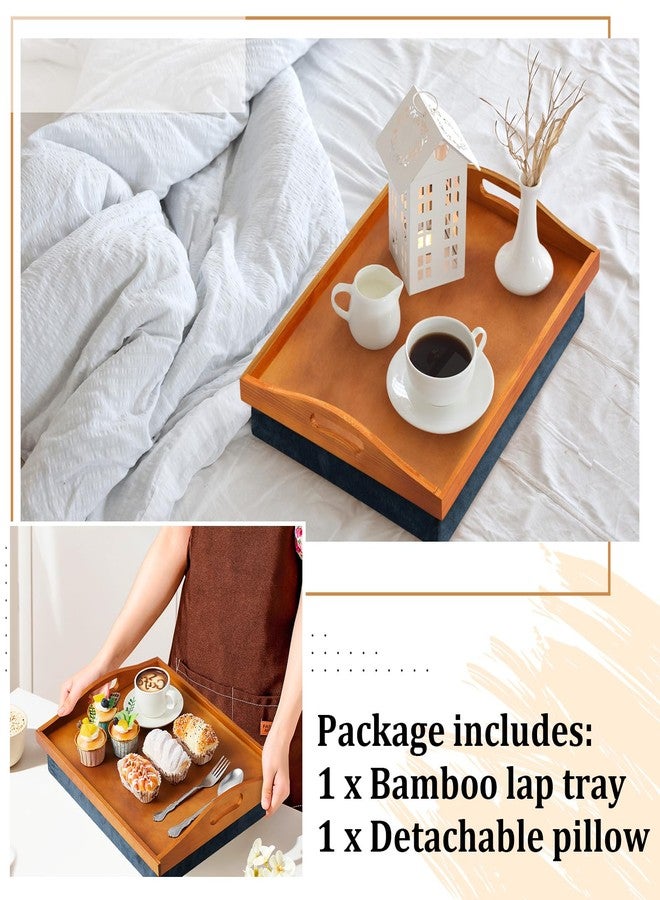 Tioncy Bamboo Lap Tray with Detachable Pillow 16.9'' x 13'' Lap TV Trays Lap Desk with Handles for Adults Eating in Recliner Breakfast Housewarming Gift(Vintage Brown,1 Piece) - Image 3