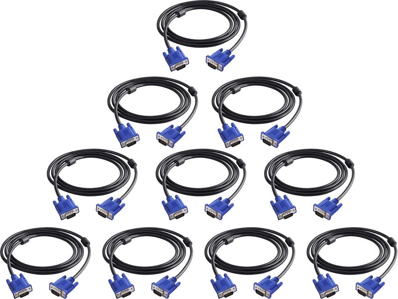 PASOW VGA to VGA Monitor Cable 15 Pin Male to Male Computer Cord Support 1080P Full HD for Laptop TV Projector 6 Feet10 Pack