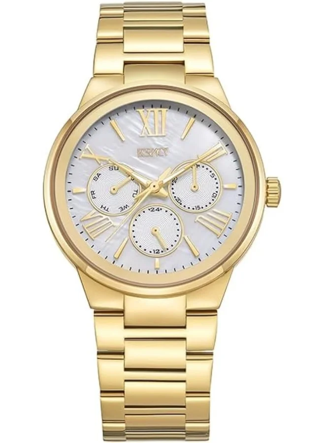 إكستاسي ECSTACY Women's VX3J Movement Watch, Multi Function Display and Stainless Steel Strap - E23613-GBGM, Gold