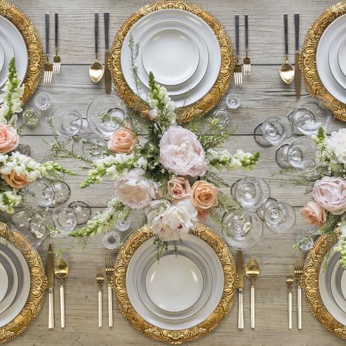 MAONAME 13" Antique Gold Charger Plates, Plate Chargers with Embossed Rim, Round Plastic Charger Plates for Wedding, Table Decor, Set of 6 - Image 5