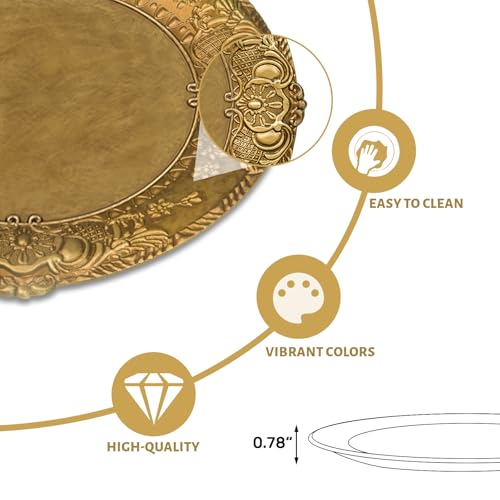 MAONAME 13" Antique Gold Charger Plates, Plate Chargers with Embossed Rim, Round Plastic Charger Plates for Wedding, Table Decor, Set of 6 - Image 4