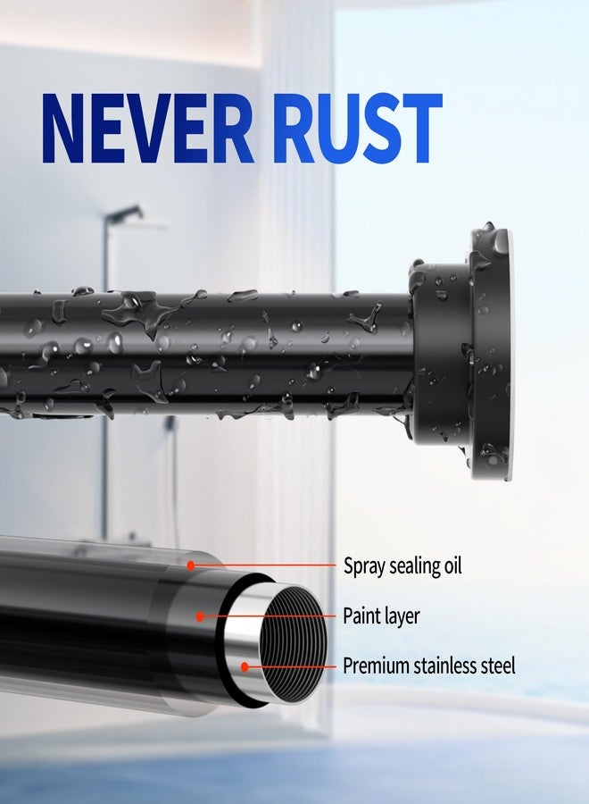 Mcrbeay Shower Curtain Rod, 1" Diameter Heavy Duty Tension Shower Rod, Non Slip Adjustable 28-46 inch No Drilling Shower Curtain Rods Spring Tension For Bathroom, Shower Stall, No Rust, Black - Image 2