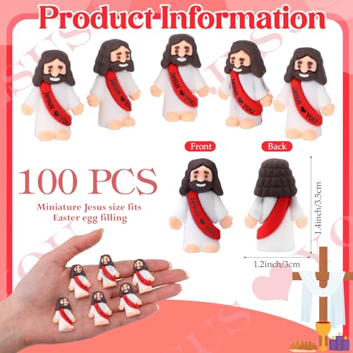Bememo 100 Pcs Little Jesus Figures Jesus Loves You Original Design Pocket Rubber Little Figures to Hide and Seek Sunday Religious Party Share Easter GiftsRed - Image 5