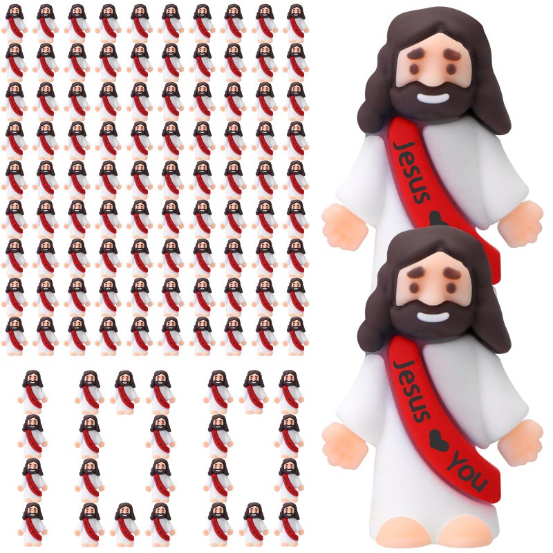 Bememo 100 Pcs Little Jesus Figures Jesus Loves You Original Design Pocket Rubber Little Figures to Hide and Seek Sunday Religious Party Share Easter GiftsRed - Image 3