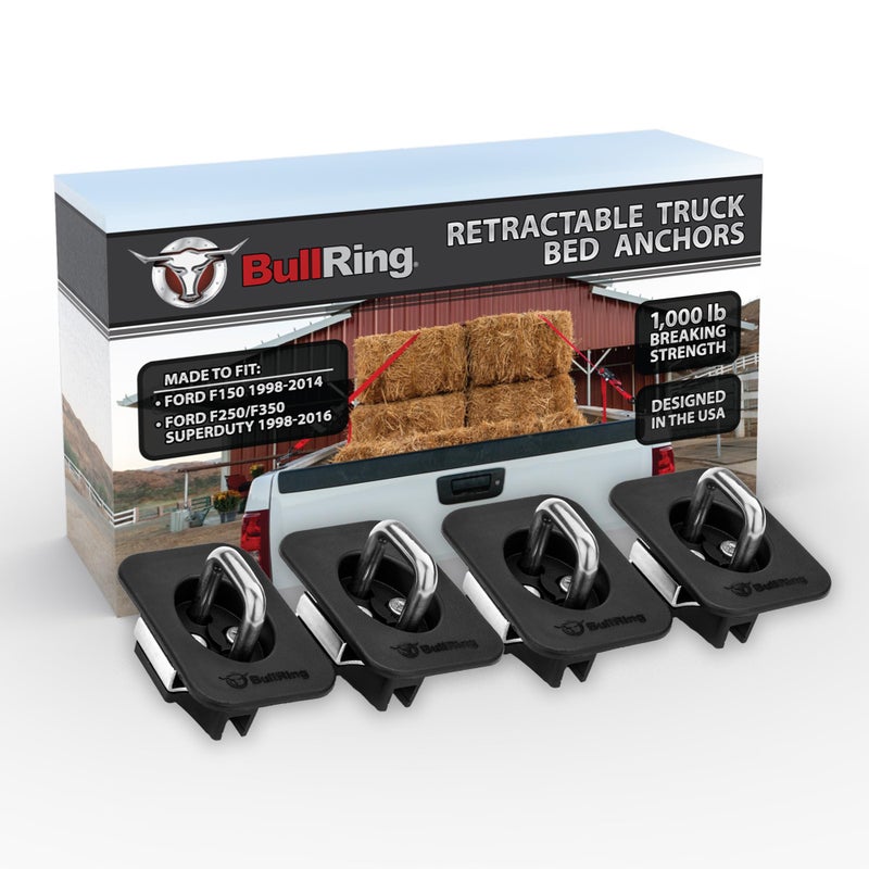 Bull Ring Flush Fit Retractable Truck Bed Tie Down Anchors for Ford F150 1998-2014, Ford F250/F350 Super Duty 1998-2016 Pickup, Fits Rear Stake Pockets (2 Pairs) - Image 5