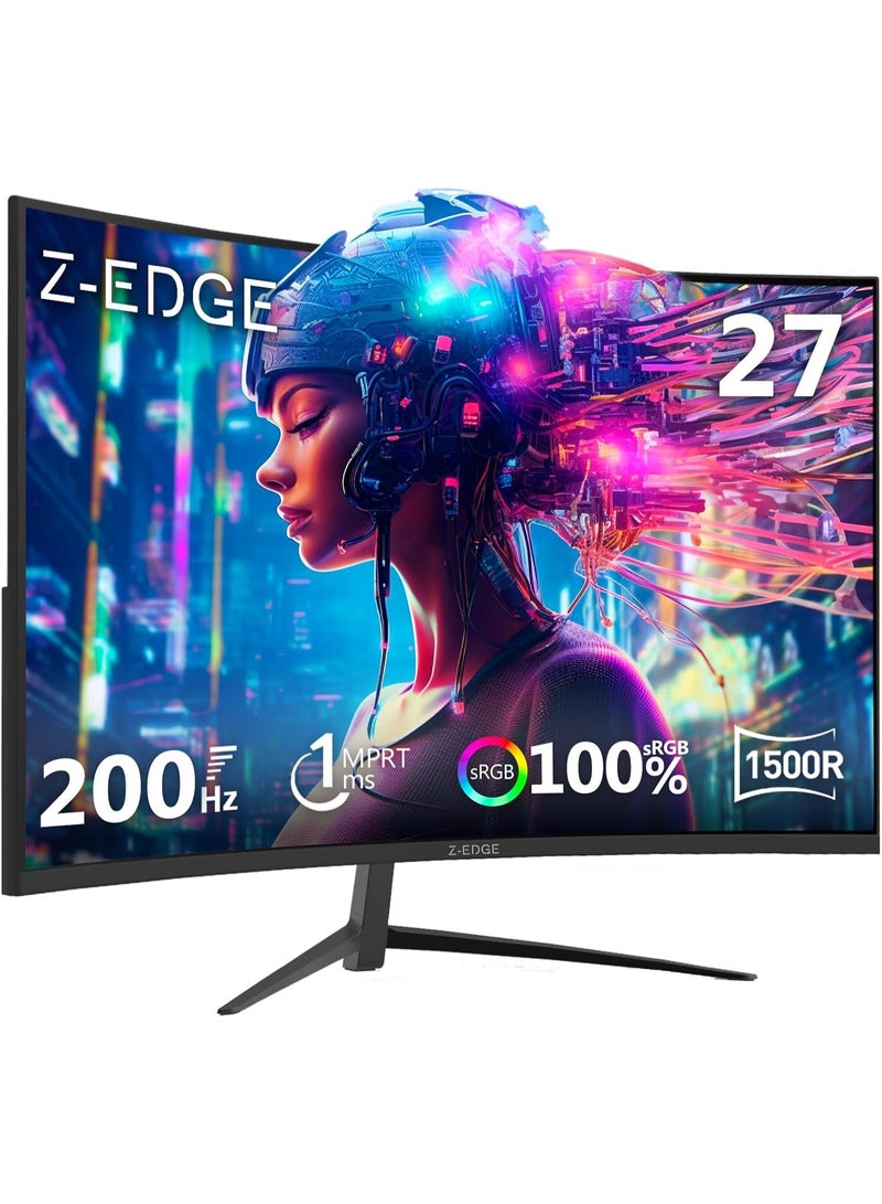 Z-EDGE 27-inch Curved Gaming Monitor 16:9 1920x1080 200/144Hz 1ms Frameless LED Gaming Monitor, AMD Freesync Premium, DP 1.4 & HDMI 2.1 Ports, Suitable for PS5 and Xbox - Image 1
