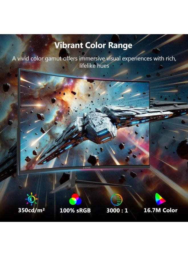 Z-EDGE 27-inch Curved Gaming Monitor 16:9 1920x1080 200/144Hz 1ms Frameless LED Gaming Monitor, AMD Freesync Premium, DP 1.4 & HDMI 2.1 Ports, Suitable for PS5 and Xbox - Image 3