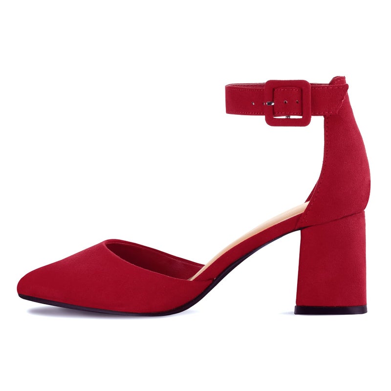 mysoft Women's Pointed Toe Low Chunky Heels Closed Toe Ankle Strap Dress Pump Shoes - Available in Wide Sizes - Image 3