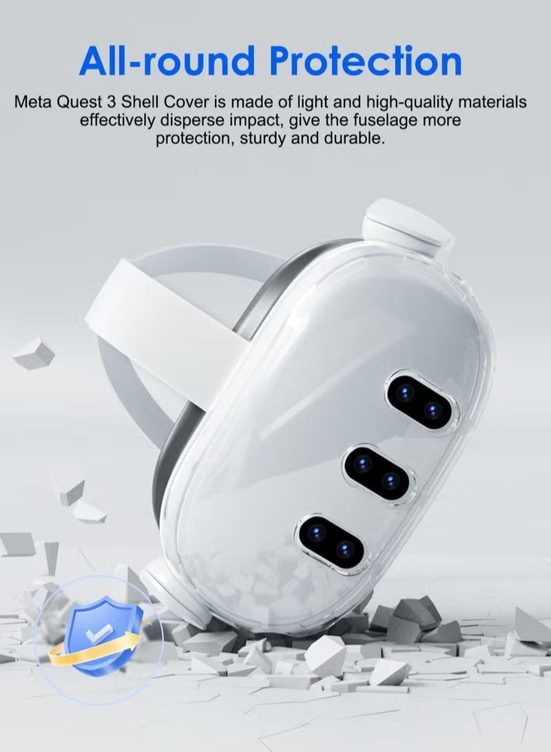 for Meta Quest 3 Accessories, Protective Shell Cover Compatible with Oculus Quest 3, VR Accessories Included Transparent Shell Cover, Lens Tempered Film, Lens Cover, Joystick Caps - Image 4