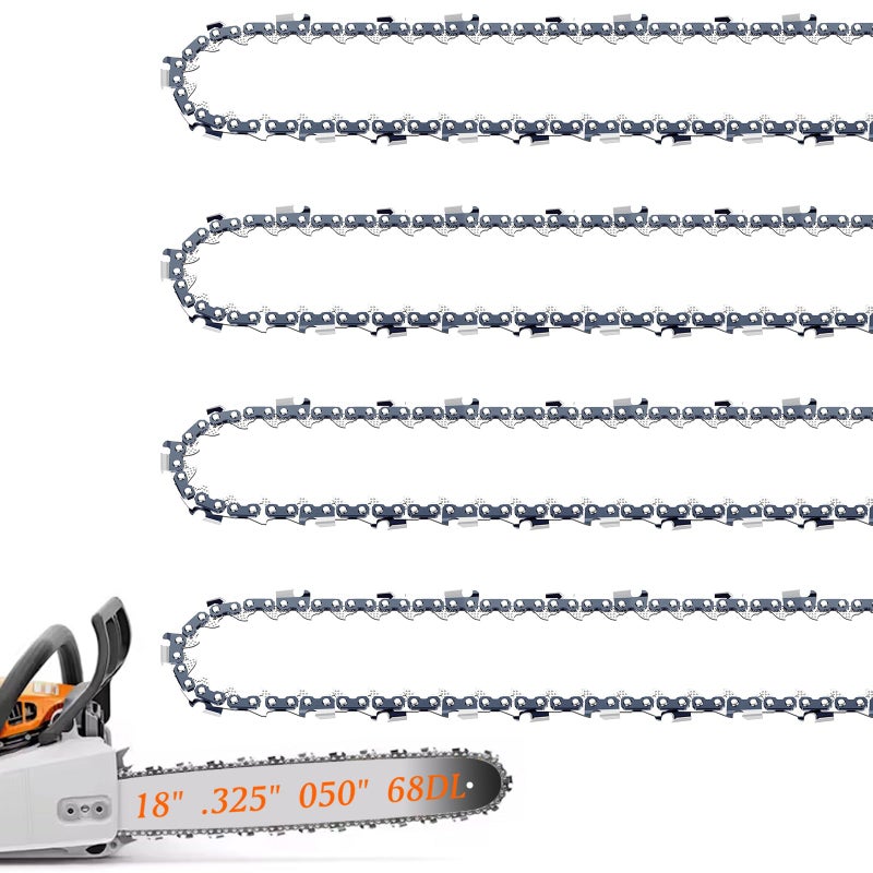 Fifchall 4 Pack 18 Inch Chainsaw Chain for Stihl .325" Pitch .050" Gauge 68 Drive Links Fits Stihl 025, MS250, MS251 (POST 2023 .050" Gauge) 3005 008 7017 23RS 68 (4 Chains) - Image 1