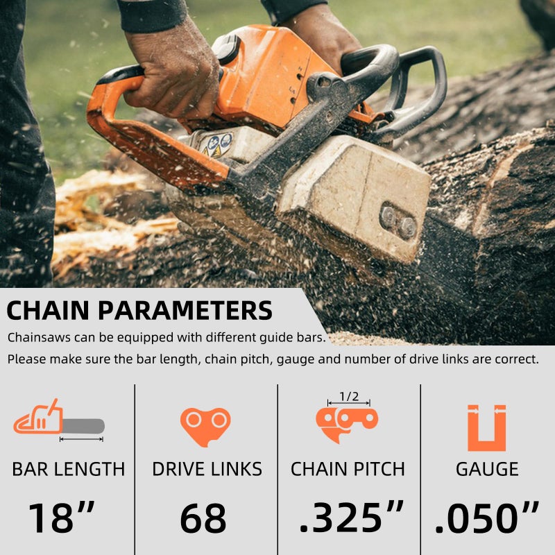 Fifchall 4 Pack 18 Inch Chainsaw Chain for Stihl .325" Pitch .050" Gauge 68 Drive Links Fits Stihl 025, MS250, MS251 (POST 2023 .050" Gauge) 3005 008 7017 23RS 68 (4 Chains) - Image 2