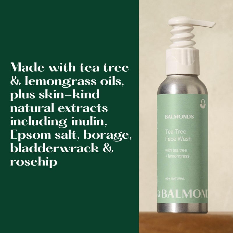 Balmonds tea tree face wash - 99% natural foaming cleanser with lemongrass for sensitive, breakout-prone skin, vegan, paraben-free, 4.2 fl oz - Image 2