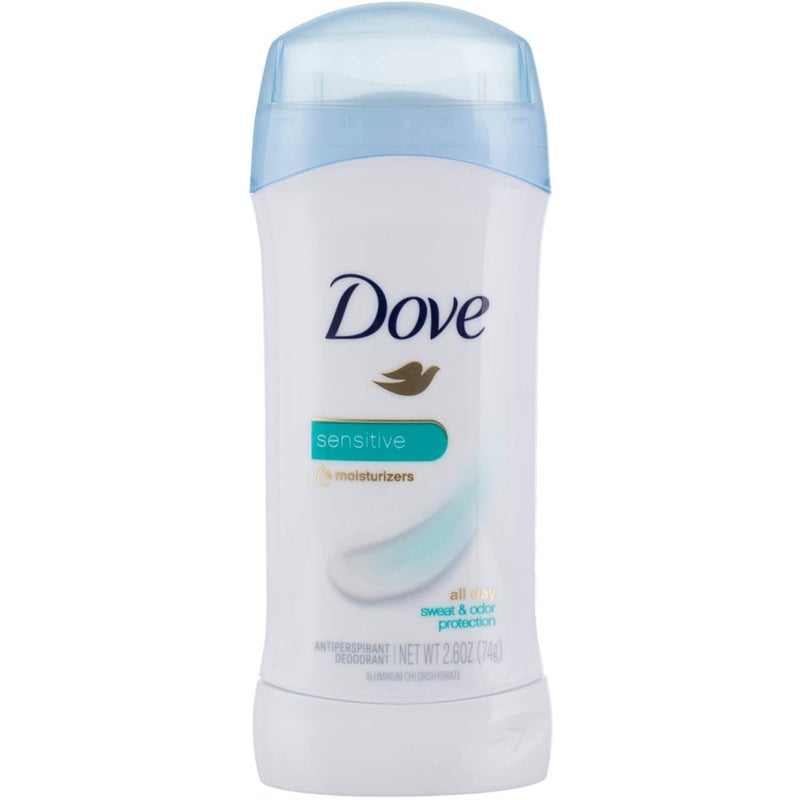 Dove دوف مزيل العرق المضاد للتعرق للبشرة الحساسة، أبيض، بدون رائحة، 2.6 أونصة (عبوة من 4)