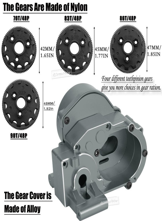 RCarmubWow Metal Transmission Complete Upgrades Part for 1/10 Slash/Rustler/Stampede/Bandit 2WD(VXL),Gearbox Case w/76T 83T 86T 90T Gear,Diff,Slipper Clutch & Rebuild Kit,Pressure Plate,Titanium - Image 4