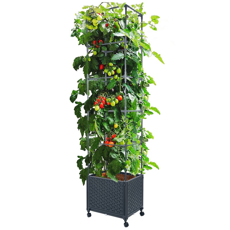 LINEX Raised Garden Bed Planter Box with Trellis 676 Tomato Planters for Climbing Plants Vegetable Vine Flowers Outdoor Patio Tomatoes Cage wSelfWatering Wheels