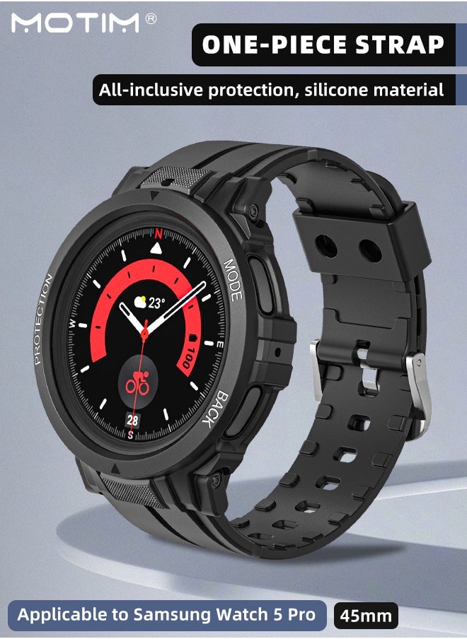 Motim Samsung Galaxy Watch 5 Pro Watch Band with Case 45mm, Shockproof Rugged Band Replacement Strap for Galaxy Watch 5 Pro with Bumper Case Cover, Men Women  - Image 2