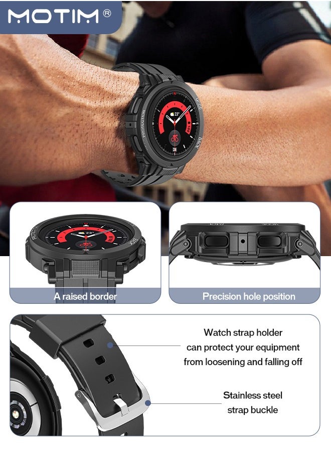 Motim Samsung Galaxy Watch 5 Pro Watch Band with Case 45mm, Shockproof Rugged Band Replacement Strap for Galaxy Watch 5 Pro with Bumper Case Cover, Men Women  - Image 5