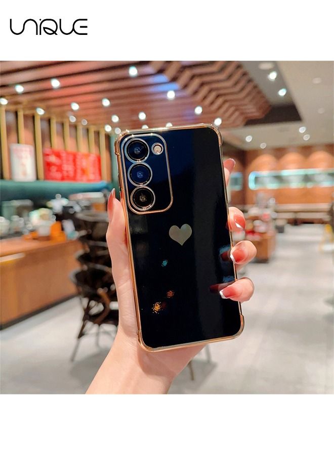 يونيك متوافق مع سامسونج A14 5G القضية للنساء فتاة، تصفيح حافة لطيف الحب القلب لينة TPU الوفير مع 4 زوايا حماية الصدمات غطاء الهاتف لهاتف جالاكسي A14 5G (أسود) - Image 2