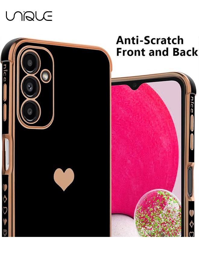 يونيك متوافق مع سامسونج A14 5G القضية للنساء فتاة، تصفيح حافة لطيف الحب القلب لينة TPU الوفير مع 4 زوايا حماية الصدمات غطاء الهاتف لهاتف جالاكسي A14 5G (أسود) - Image 5