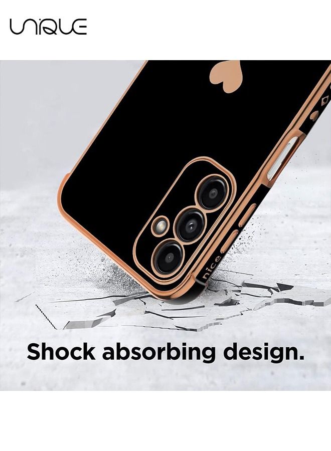 يونيك متوافق مع سامسونج A14 5G القضية للنساء فتاة، تصفيح حافة لطيف الحب القلب لينة TPU الوفير مع 4 زوايا حماية الصدمات غطاء الهاتف لهاتف جالاكسي A14 5G (أسود) - Image 4