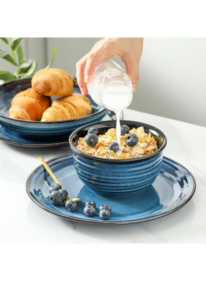 Hasense Ceramic Plates and Bowls Dishes Set 12 Pieces Handmade Reactive Glaze Dinnerware Set of 4 Plates Pasta bowls Cereal Bowls Chip and Scratch Resistant Dinner Dishes Service Blue - Image 4