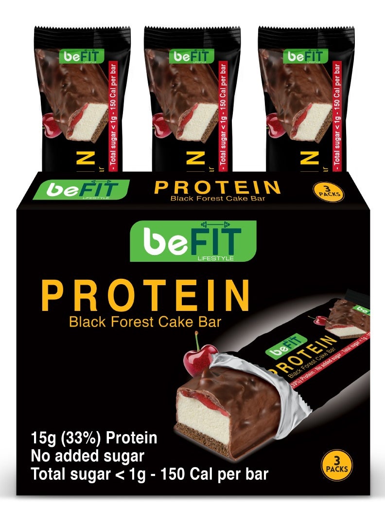 beFIT Protein Cake Bar Black Forest 15g(33%) Protein and Total Sugar <1g Box of 3 Bars 