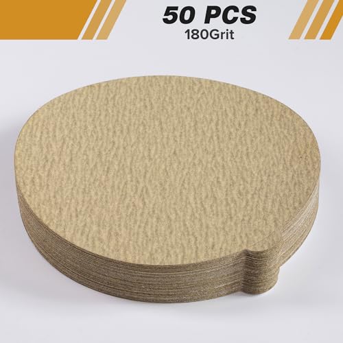 Shawya Premium 6 Inch Gold PSA Sanding Discs 180 Grit (Box of 50) Self Adhesive Stickyback Sandpaper for Wood Working Metal Polishing Easy Attachment Efficient Sanding Performance - Image 2