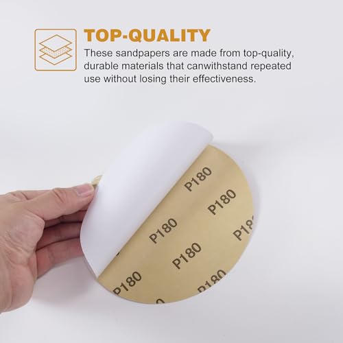 Shawya Premium 6 Inch Gold PSA Sanding Discs 180 Grit (Box of 50) Self Adhesive Stickyback Sandpaper for Wood Working Metal Polishing Easy Attachment Efficient Sanding Performance - Image 3