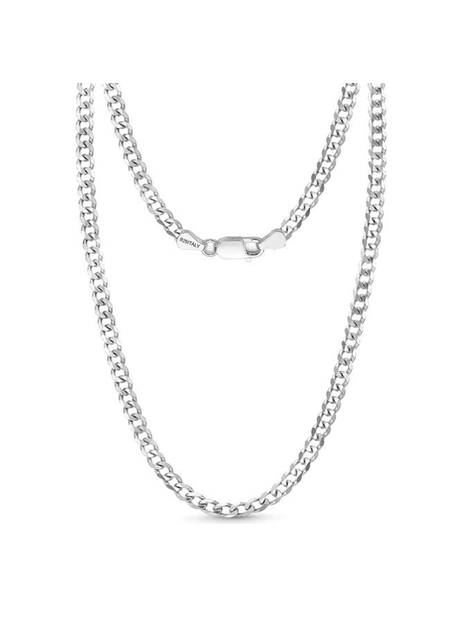 LeCalla Solid 925 Sterling Silver Italian 3.8mm Diamond Cut Cuban Link Curb Chain Necklace for Men and Women 20 Inches - Image 1