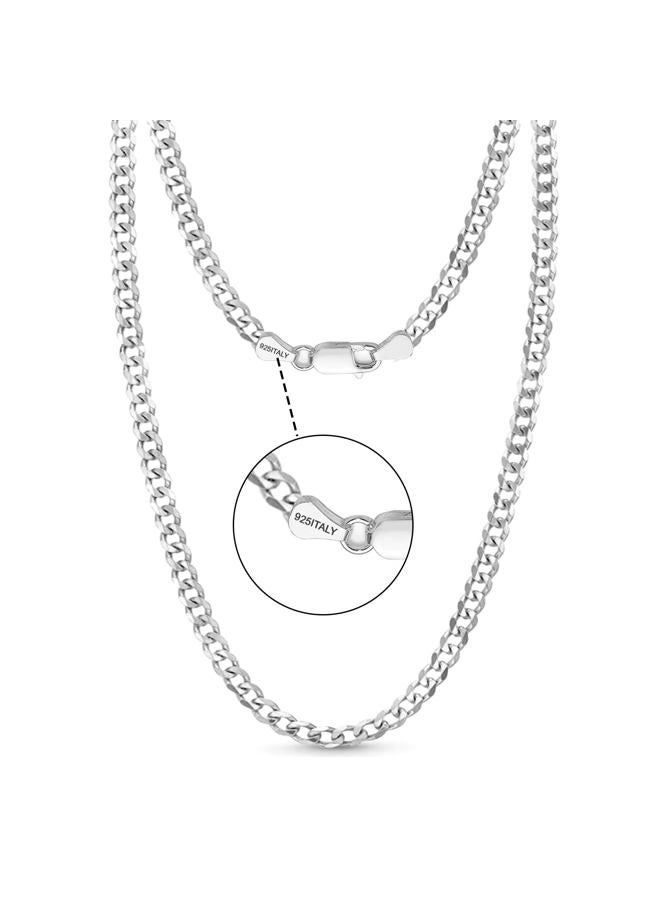 LeCalla Solid 925 Sterling Silver Italian 3.8mm Diamond Cut Cuban Link Curb Chain Necklace for Men and Women 20 Inches - Image 4