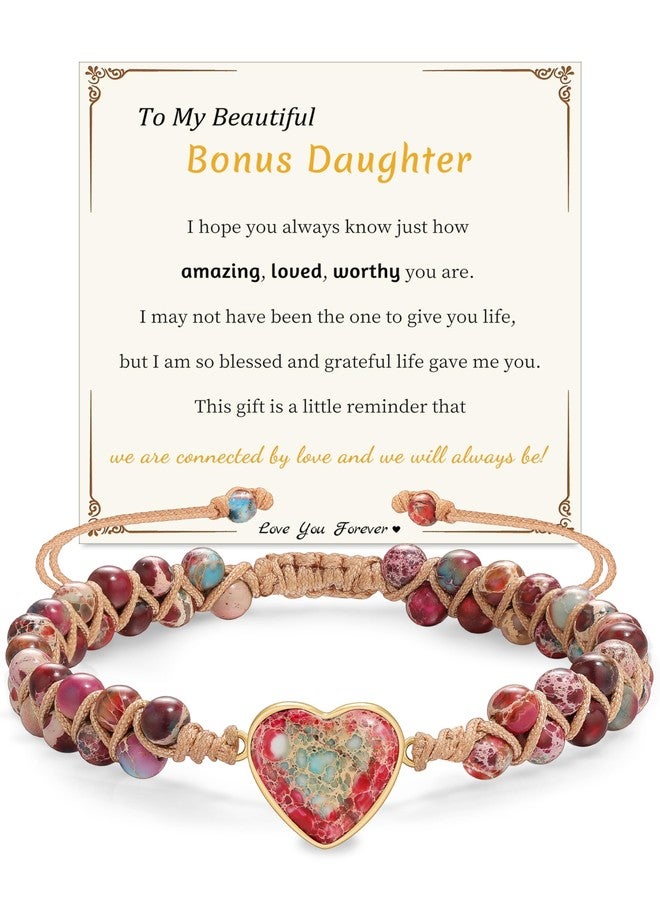 Sistble Gifts for Mom Daughter Granddaughter Love Gifts for Wife Girlfriend to My Sister Jasper Heart Bracelets Natural Stone Bracelet Graduation Birthday Anniversary Christmas Jewelry for Women - Image 1