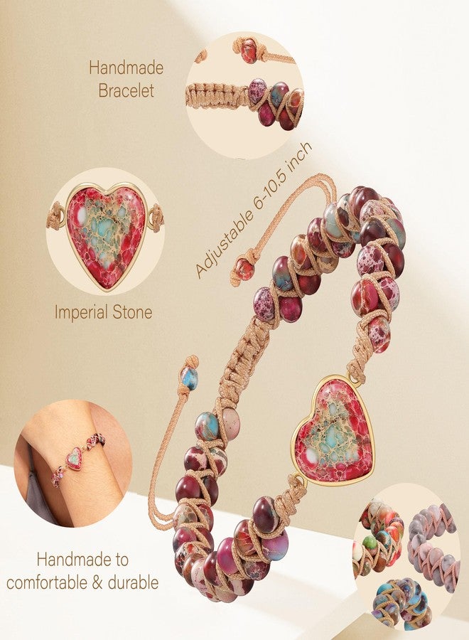 Sistble Gifts for Mom Daughter Granddaughter Love Gifts for Wife Girlfriend to My Sister Jasper Heart Bracelets Natural Stone Bracelet Graduation Birthday Anniversary Christmas Jewelry for Women - Image 4