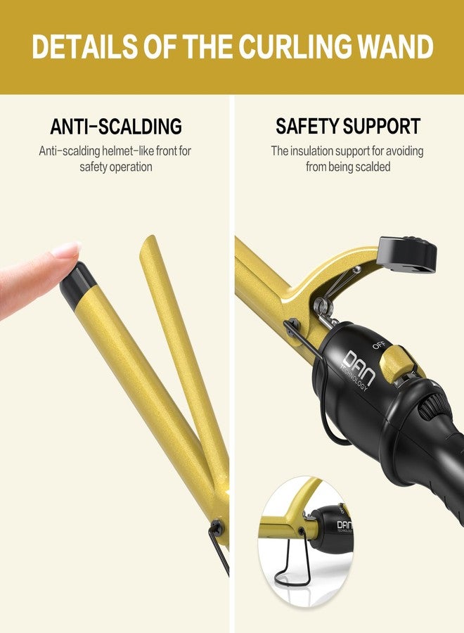 دان تكنولوجي مكواة تجعيد الشعر من دان تكنولوجي، مقاس 5/8 بوصة، لتجعيدات متوسطة محددة، مصنوعة من السيراميك التورمالين، مع درجة حرارة قابلة للتعديل من 180 إلى 430 درجة فهرنهايت، تسخين سريع، جهد كهربائي مزدوج، إيقاف تشغيل تلقائي، باللونين الأسود والذهبي. - Image 4