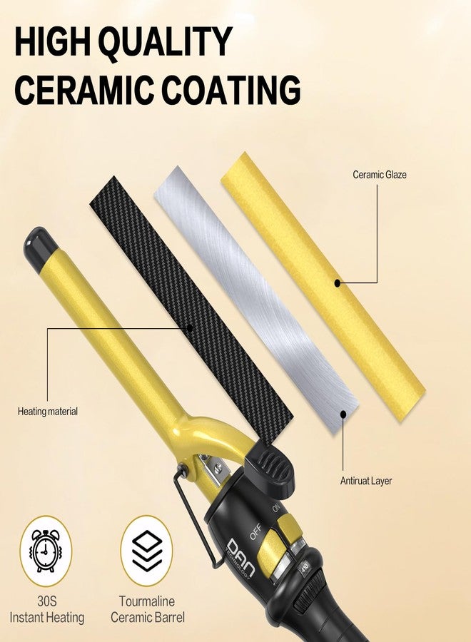 دان تكنولوجي مكواة تجعيد الشعر من دان تكنولوجي، مقاس 5/8 بوصة، لتجعيدات متوسطة محددة، مصنوعة من السيراميك التورمالين، مع درجة حرارة قابلة للتعديل من 180 إلى 430 درجة فهرنهايت، تسخين سريع، جهد كهربائي مزدوج، إيقاف تشغيل تلقائي، باللونين الأسود والذهبي. - Image 5