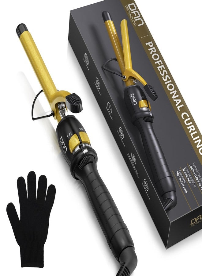 دان تكنولوجي مكواة تجعيد الشعر من دان تكنولوجي، مقاس 5/8 بوصة، لتجعيدات متوسطة محددة، مصنوعة من السيراميك التورمالين، مع درجة حرارة قابلة للتعديل من 180 إلى 430 درجة فهرنهايت، تسخين سريع، جهد كهربائي مزدوج، إيقاف تشغيل تلقائي، باللونين الأسود والذهبي. - Image 1