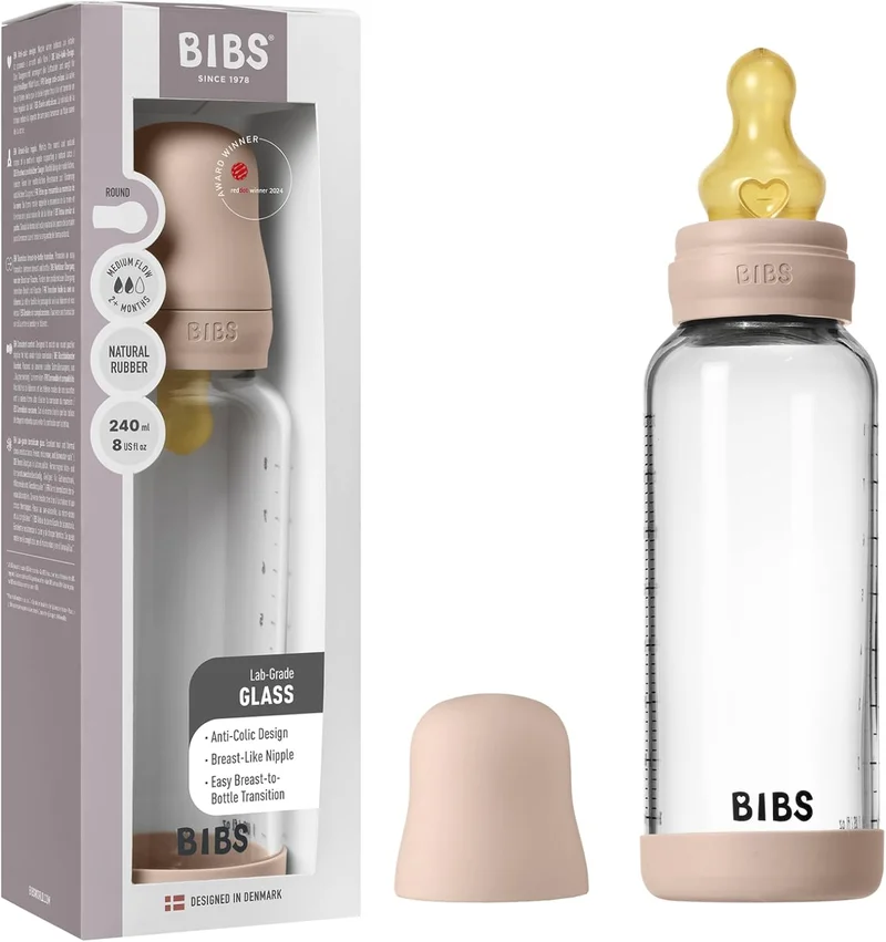 BIBS BIBS Glass Baby Bottle with Latex Nipple - Blush