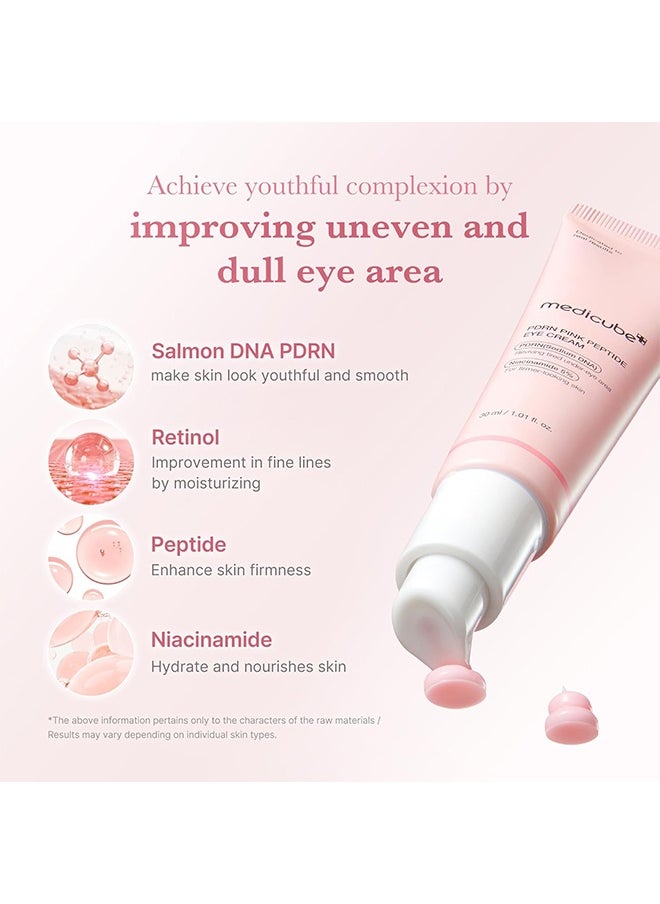 Pdrn Pink Peptide Eye Cream, Salmon DNA Pdrn Pink Peptide Eye Serum with Niacinamide for Fine Lines, Uneven Skin Tone, 30ml