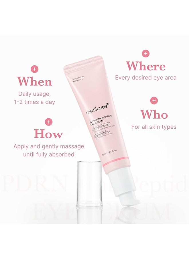 Pdrn Pink Peptide Eye Cream, Salmon DNA Pdrn Pink Peptide Eye Serum with Niacinamide for Fine Lines, Uneven Skin Tone, 30ml