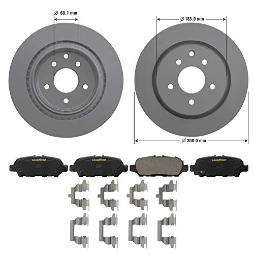 Goodyear Brakes PRK68815R | Rear Brake Kit w/Pair (2) of Coated Brake Rotors & Ceramic Brake Pads fit Infiniti EX35 12-08, G25 12-11, G35 08-05, G37 13-09, M35 10-06 & More - See Applications Below - Image 2