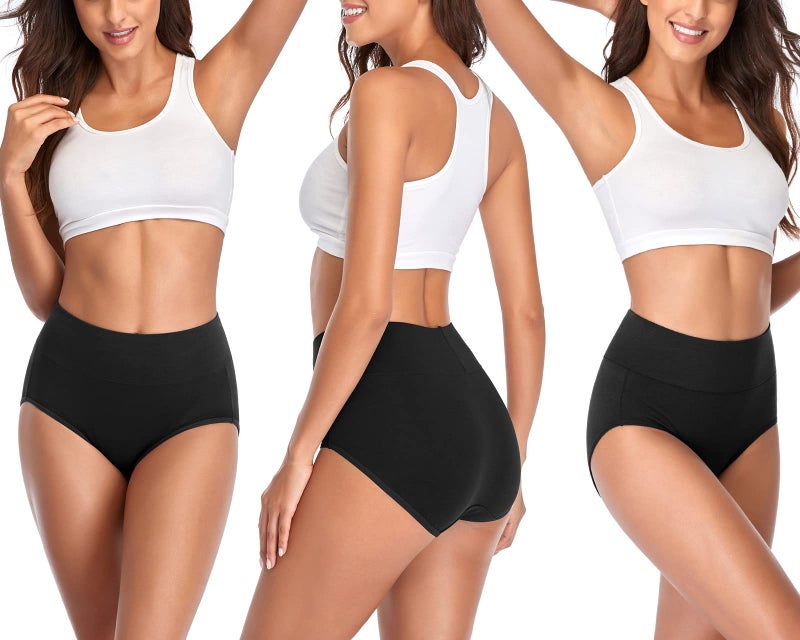 Annenmy Women's High Waist Cotton Underwear Soft Brief Panties Regular and Plus Size, Black, 5-pack, X-Large - Image 3