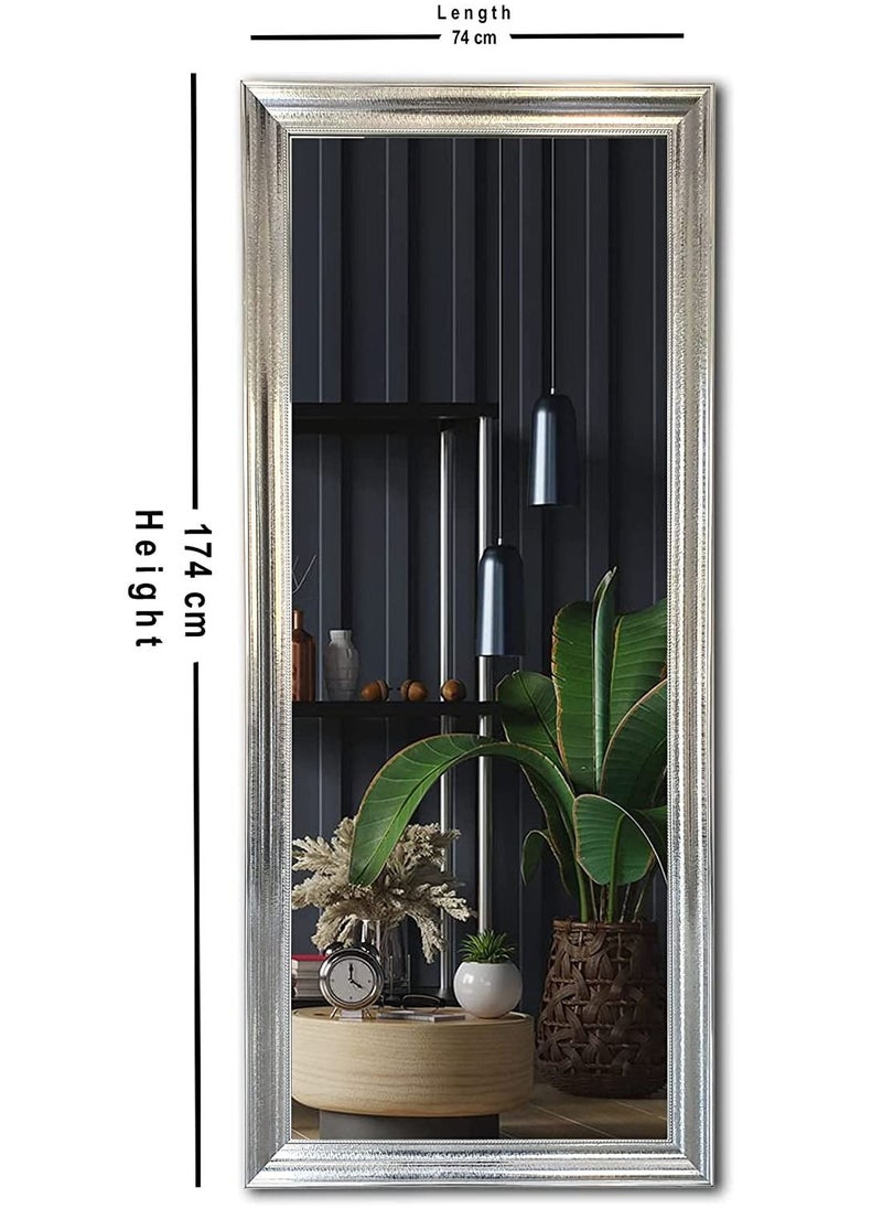 Mirror Full Length Stand 174cm x 74cm Hanging or Leaning Against Wall, Large Rectangle Bedroom Mirror Floor Mirror Dressing Mirror Wall-Mounted Mirror, PVC Frame - Silver