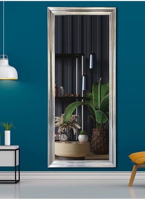 Mirror Full Length Stand 174cm x 74cm Hanging or Leaning Against Wall, Large Rectangle Bedroom Mirror Floor Mirror Dressing Mirror Wall-Mounted Mirror, PVC Frame - Silver