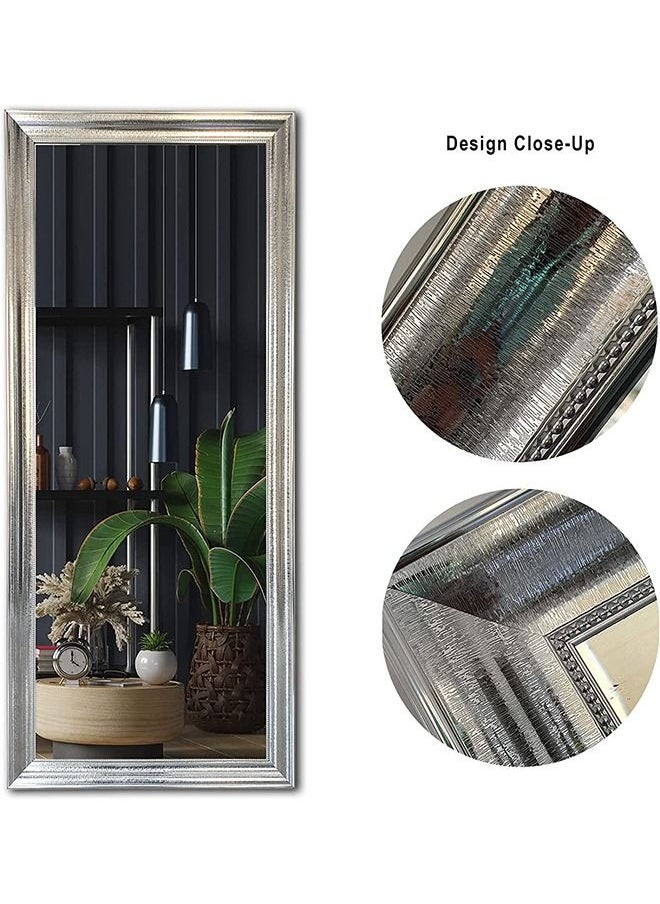 Mirror Full Length Stand 174cm x 74cm Hanging or Leaning Against Wall, Large Rectangle Bedroom Mirror Floor Mirror Dressing Mirror Wall-Mounted Mirror, PVC Frame - Silver