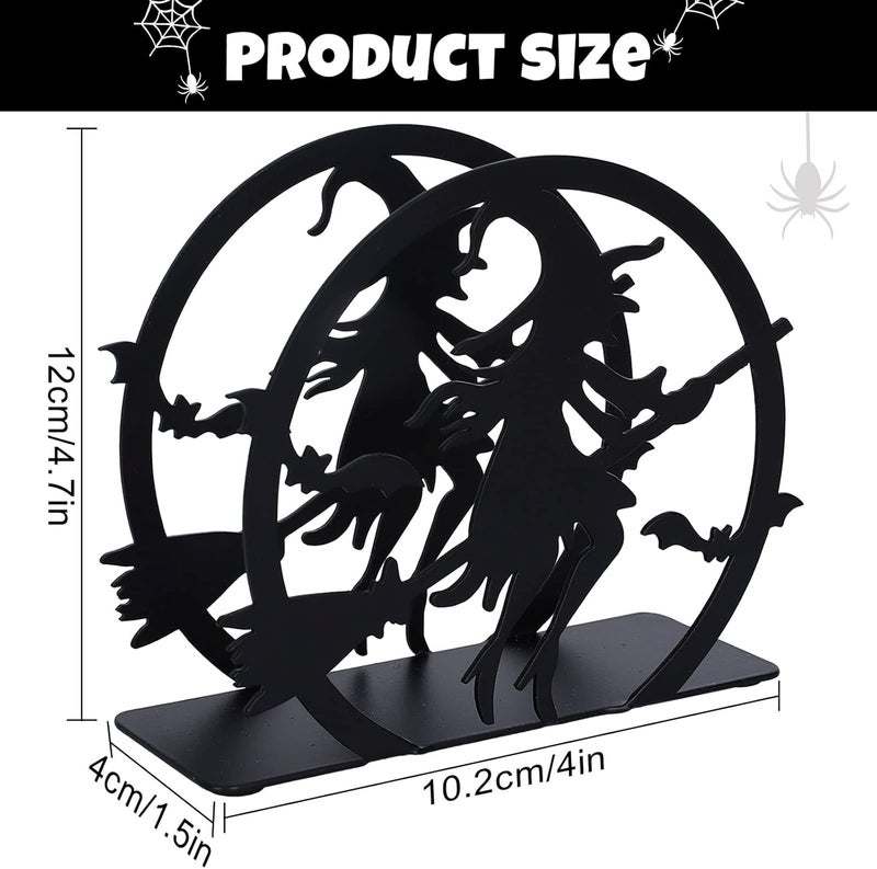 Whaline حامل مناديل هالوين معدني أسود غير لامع بتصميم هوكوس بوكوس، حامل مناديل قائم عمودي للطاولة لحفظ المناديل الورقية المربعة في المنزل والمطبخ والمطعم والنزهات والحفلات - Image 2
