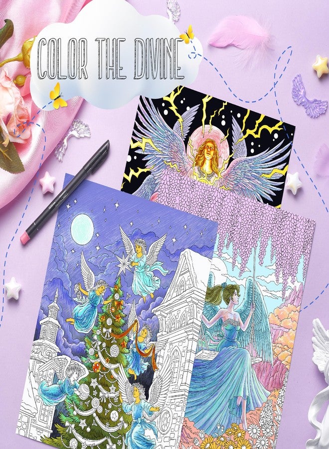 كولور إت كتاب تلوين للكبار من ColorIt Angels، غلاف حلزوني، 50 رسمة أصلية للملائكة والملائكة المقربين - ورق سميك، صفحات مثقبة، غلاف مقوى، ورق ماص للحبر - Image 2