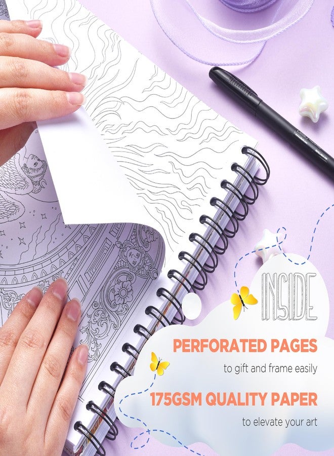 كولور إت كتاب تلوين للكبار من ColorIt Angels، غلاف حلزوني، 50 رسمة أصلية للملائكة والملائكة المقربين - ورق سميك، صفحات مثقبة، غلاف مقوى، ورق ماص للحبر - Image 5