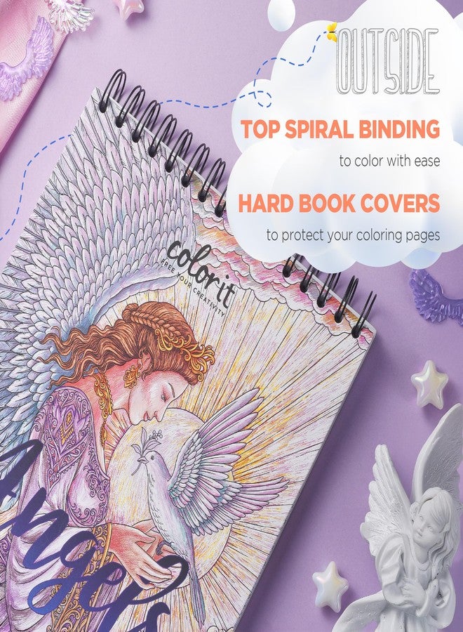 كولور إت كتاب تلوين للكبار من ColorIt Angels، غلاف حلزوني، 50 رسمة أصلية للملائكة والملائكة المقربين - ورق سميك، صفحات مثقبة، غلاف مقوى، ورق ماص للحبر - Image 4