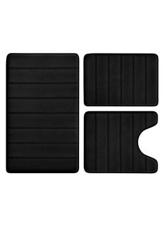 XiuWoo Bathroom Rugs Sets 3 Piece, Memory Foam Bathroom Mats Set Extra Thick, Non Slip Bath Mats for Bathroom, Water Absorbent, Washable Bath Rugs for Tub, Toilet and Floor-Black  - Image 1