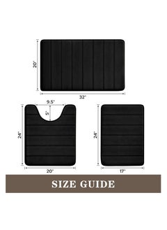 XiuWoo Bathroom Rugs Sets 3 Piece, Memory Foam Bathroom Mats Set Extra Thick, Non Slip Bath Mats for Bathroom, Water Absorbent, Washable Bath Rugs for Tub, Toilet and Floor-Black  - Image 3